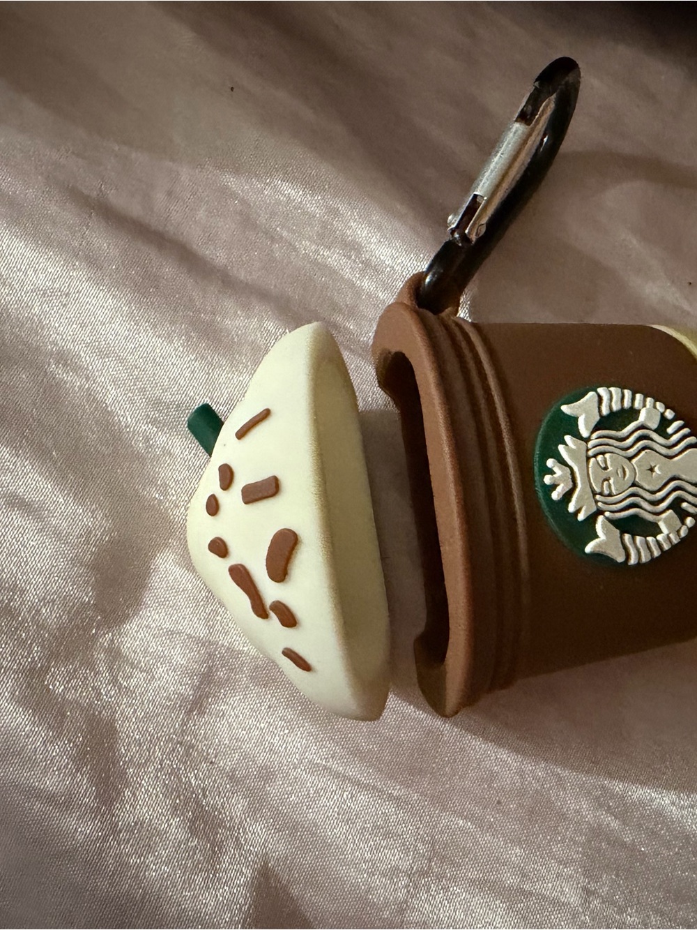 Starbucks Brown and Cream Frappuccino Silicone Keychain Case with Green Logo